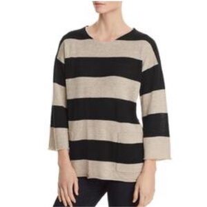 Eileen Fisher 100% Organic Linen Black and Tan Striped XS Sweater